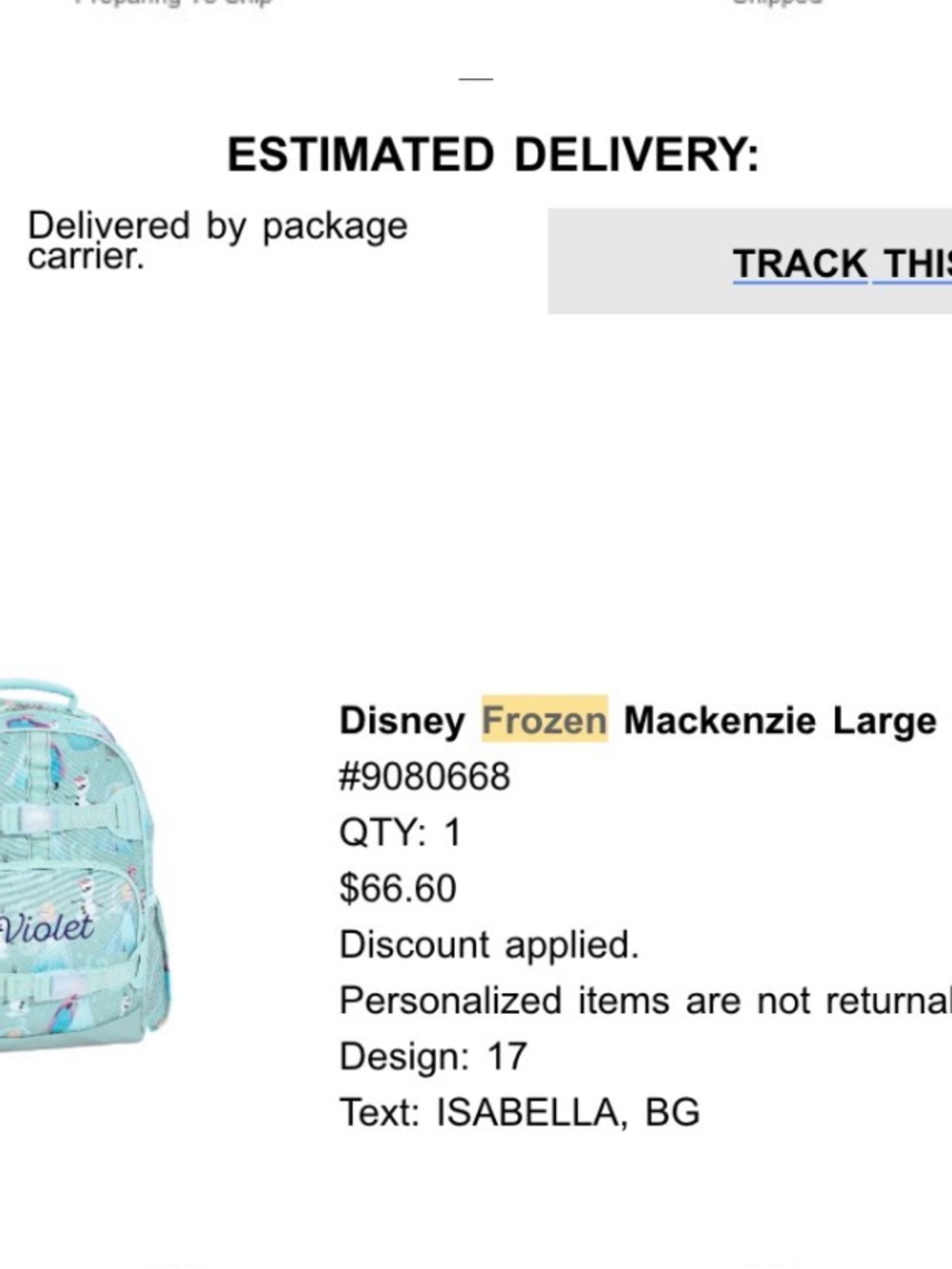 Disney Mint Blue Frozen Character Kids Backpack Large embroidered name Isabella - Picture 5 of 15